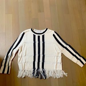 White and navy striped top